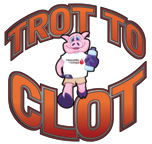 Clot Trot image text logo with running pig