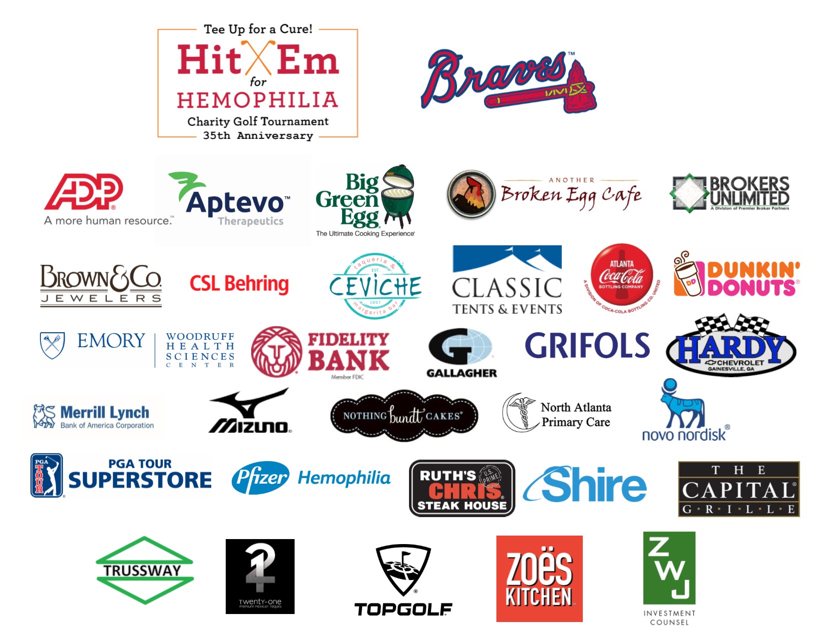 Hit 'Em for Hemophilia Charity Golf Tournament Sponsors