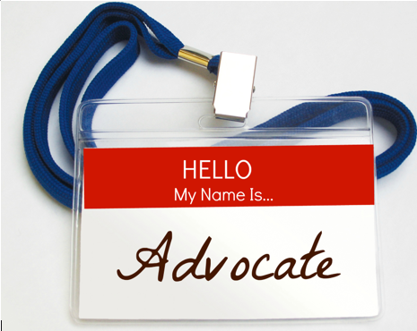 badge reading hello my name is advocate