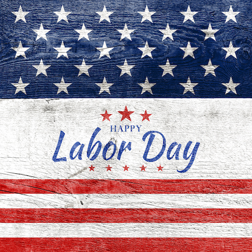 Labor Day text over american flag