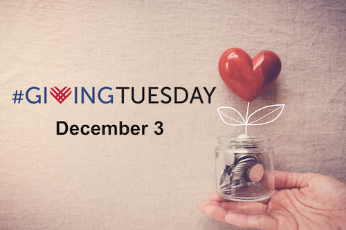 Giving Tuesday 2019 text and a heart tied to coins