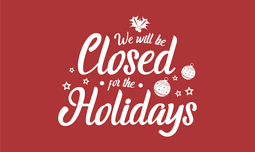 Closed for the Holidays white text on a red background