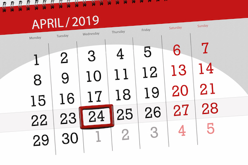 calendar with april 24 highlighted